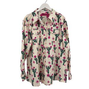 Cowgirl Hardware Cactus rose pearl snap button up shirt size 2X new rodeo